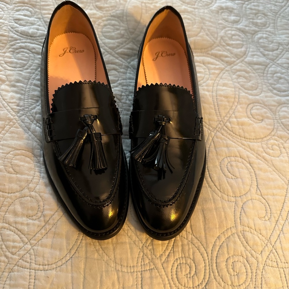 Gorgeous J Crew Spazzolato Tassel Tab Academy Loafer / Black